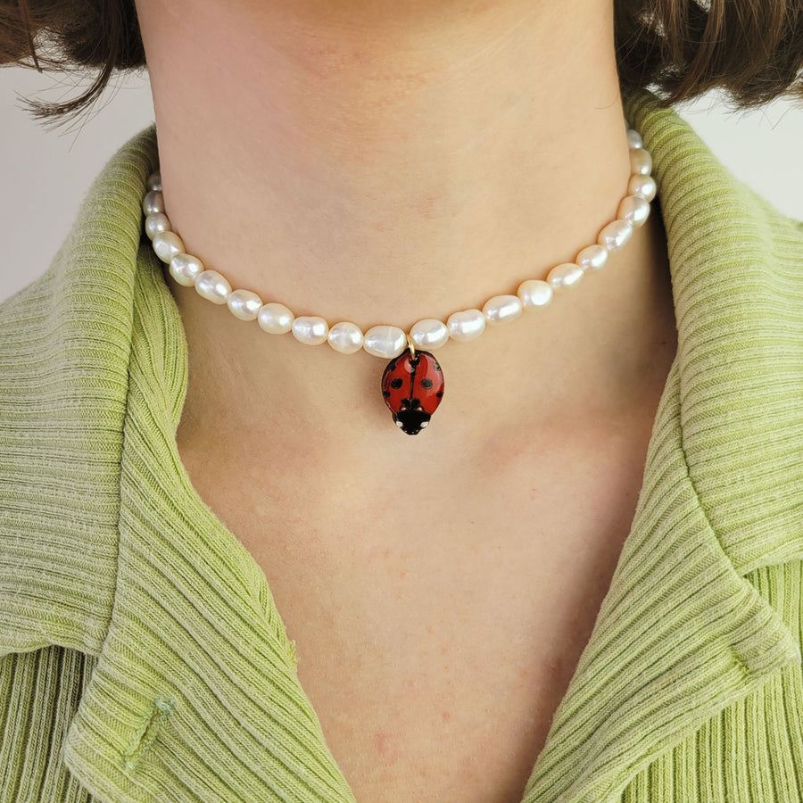 Ladybug Pearl Necklace