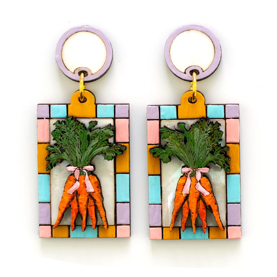 Carrot Bunch Tile Charm Hoops