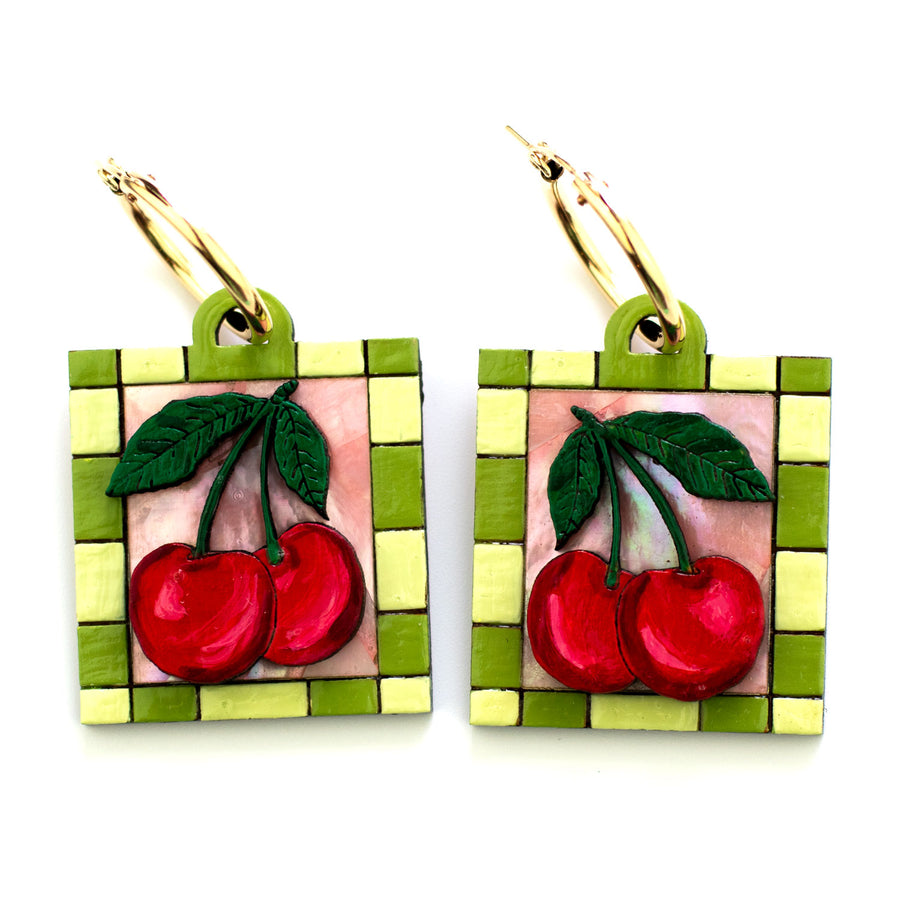 Cherry Tile Charm Hoops