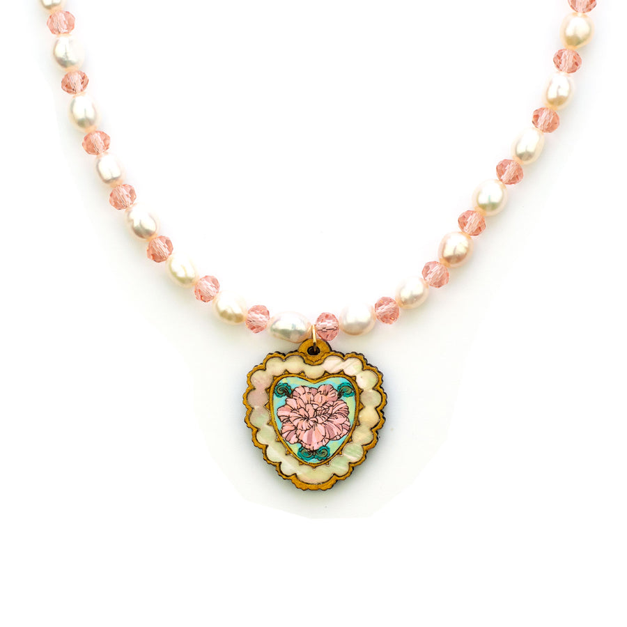 Coquette Heart Pearl Necklace