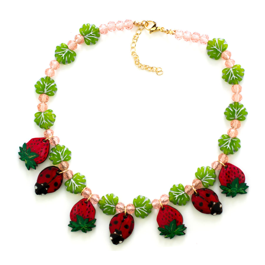 Strawberry Ladybug Charm Necklace